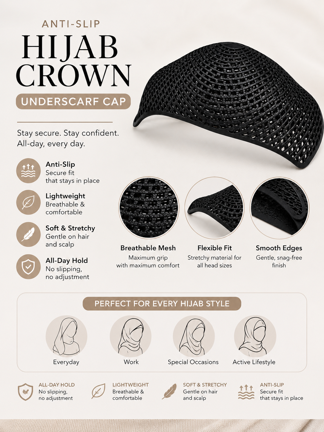 HIJAB CROWN - BLACK COLOUR