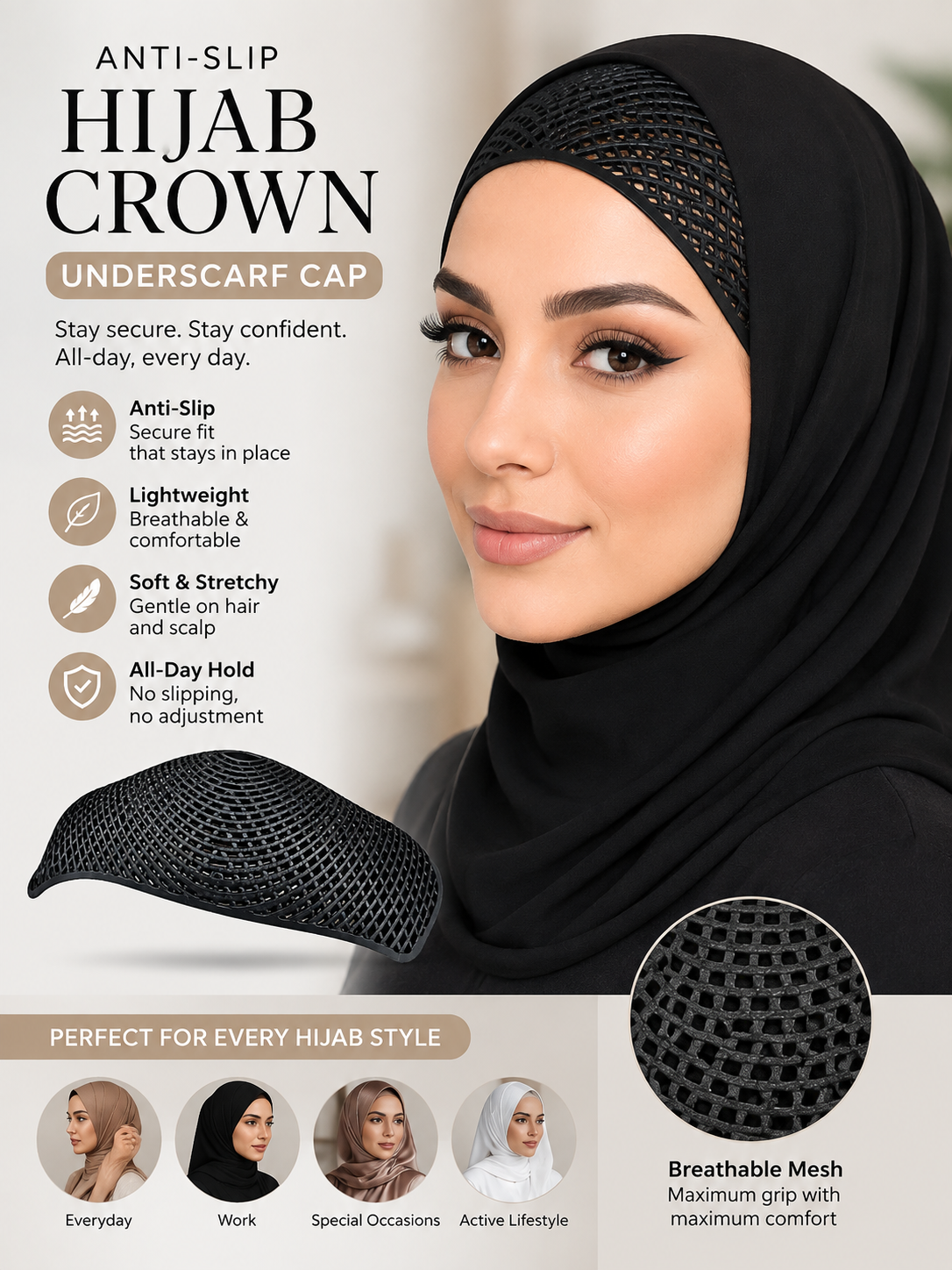 HIJAB CROWN - BLACK COLOUR